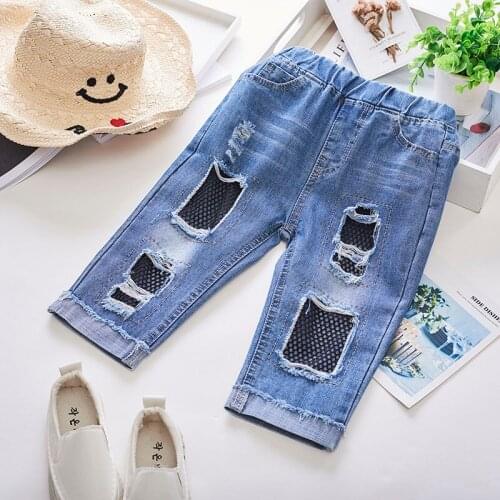 2020 Children Girl Boy Summer Jeans Hole Mesh Denim Casual Pants Girls Baby Pant Trousers Clothes