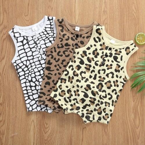 0-12M Kids Baby Boy Romper Sleeveless Summer Casual Print Baby Clothes Leopard Jumpsuit