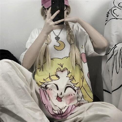 2021 Summer Cute Kawaii Womens T-shirt Korean Style Top Japanese Street Cartoon Anime Clothes Alternative Clothing Pastel Goth