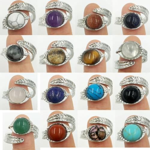 Howlite Tiger Eye Crystal Aventurine Carnelian Lapis Lazuli Jaspe Goldstone Blue Sand Bead Ring 6.5~12" US Adjust PWB804