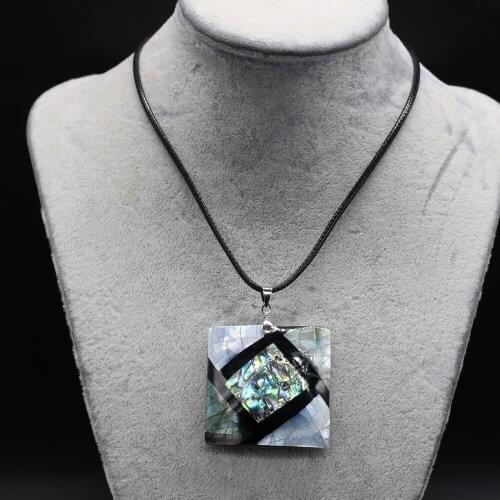 Natural Abalone Shell Necklace With Rope Length 55+5cm Exquisite Square Necklace Pendant For Unisex Charm Jewelry Gifts 55x55mm