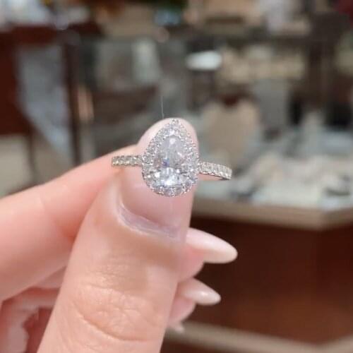 Classic 925 Sterling Silver white pink Drop Pear shaped cut Diamond Wedding Engagement Cocktail Women Rings Jewelry gift