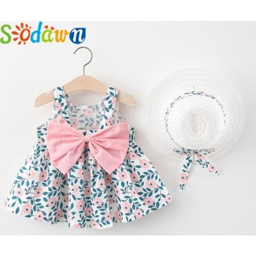 Sodawn Summer Dresses Bowknot Decoration Flower Pattern Infant Baby Girl Clothes Toddler Girl Clothes For Newborns