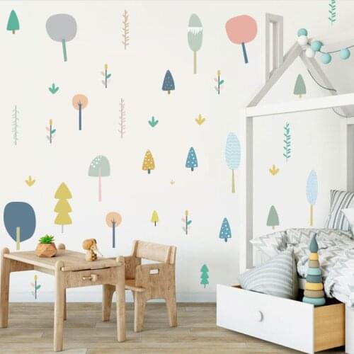 Macarons Ins Warm Forest Tree Wall Stickers for Kids Room Nursery Wallpaper DIY Cabinet Desk Door Mural Art Decals Home Decor