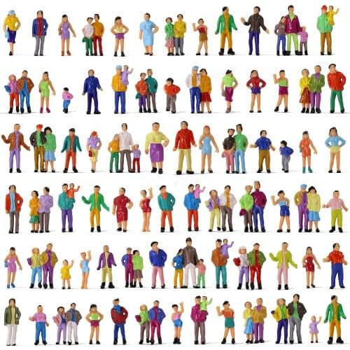 P100W 100pcs Model Trains 1:87 Painted Figures HO TT Scale Standing People Assorted Poses