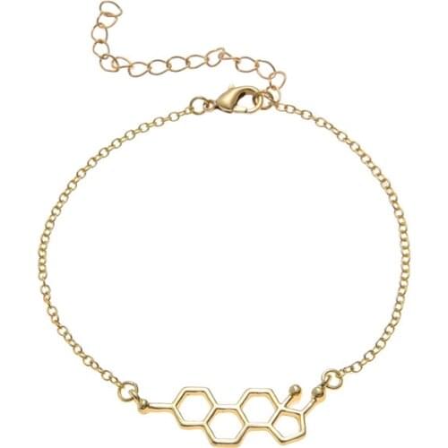 Estrogen Chemistry Molecule Structure Bracelets Geometric Hexagon Honeycomb Science Female Hormone Molecular Charm Chain Jewelry