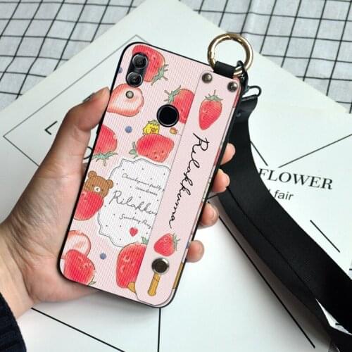 Fruit Soft TPU Wrist Strap Case For Huawei P10 Plus Relief Holder Lanyard Cover For Huawei Honor 8 8C 8S 9 10 Lite 9i 10i