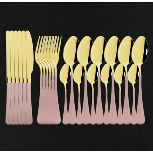 24Pcs/48Pcs Pink Gold Flatware Cutlery Stainless Steel Dinnerware Tableware Set Fork Spoon Knife Set Gift Silverware Set Box