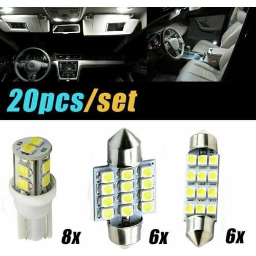 New 20pcs Combo LED Car Interior Light Dome Map Lamp Door License Plate Lights Bulbs White