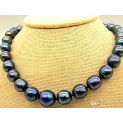 New 10-11mm Tahitian Black Natural Pearl Necklace 18"