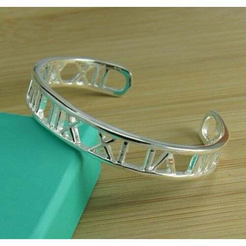 Charming 925 Sterling Silver Hollow Roman Numeral Bracelet Charming Women Fine Party Jewelry Gift
