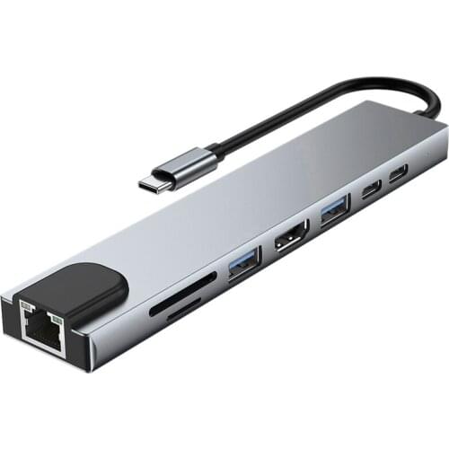 Type-C 8-In-1 Expansion USB 3.0 HDMI-Compatible Expansion Dock Lightweight and Portable Dock Pd and Other Interfaces