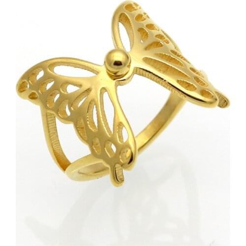 Animal Hollow Rings For Lovers Stainless Steel Butterfly Insect Gold Color Ring Women Finger Jewelry Bague Femme