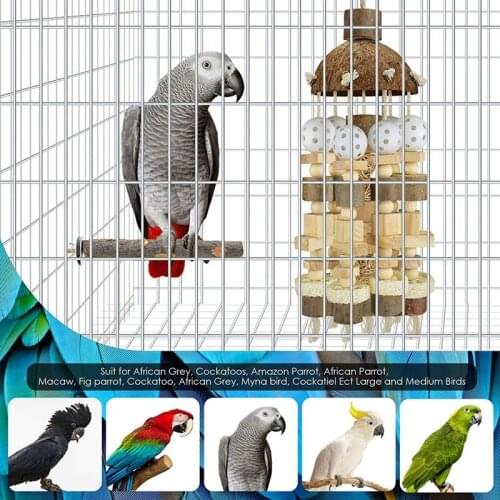 Hot Bird Parrot Toy Large Parrot Toy Natural Wooden Blocks Bird Chewing Toy Parrot Cage Bite Toy Suits for Macaws Parrots
