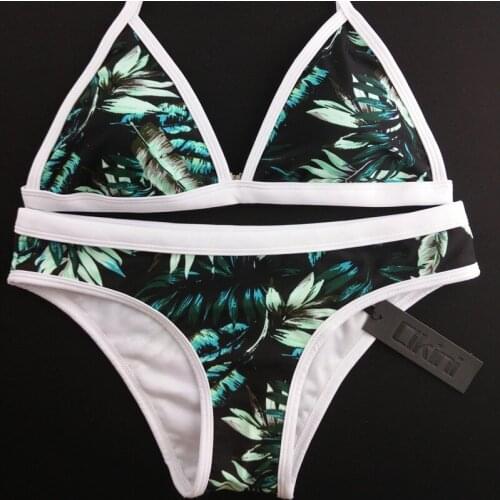 2020 Hot Design Retro Style Simple Model Brazilian Sexy Printing Swimsuit Bikinis Halter Padded Biquinis Feminino 2018 Swimwear