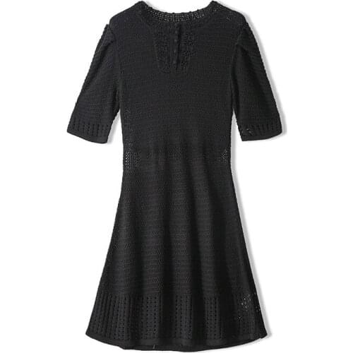 Luxury Summer Pink-Purple Knitted Dress Lady Womens Jacquard Hollow Out High Waist Dress Elegant Wild Womens Dresses Vestidos