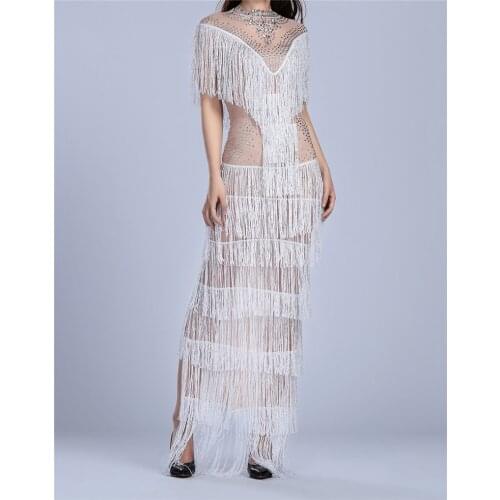 Luxury Womens Dresses Tassel Diamond Bodycon Elegant Maxi Long Dress Celebrity Evening Party Dress