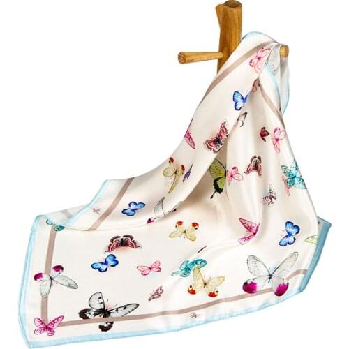 High-quality Pure Silk Scarf Women Bandana Female Hair Scarf Womens Natural Silk Square Neck Scarf Headband for Women Butterfly