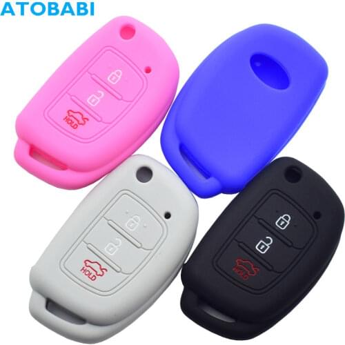 Silicone Car Key Case 3 Button Folding Keychain Remote Control Fobs Protector Cover Skin For Hyundai Santa Fe Sonata Tucson IX35