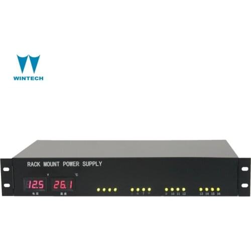 CE certificated 1.5u rack mount ac to 12VDC 20AMP 16CHANNEL with voltmeter and temp display switching power supply