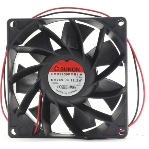 SUNON PMD2409PMB1-A 24V DC Fan 92x92x38mm 120.2CFM 12.2W 57.6dBA Leadwires For Schneider Inverter