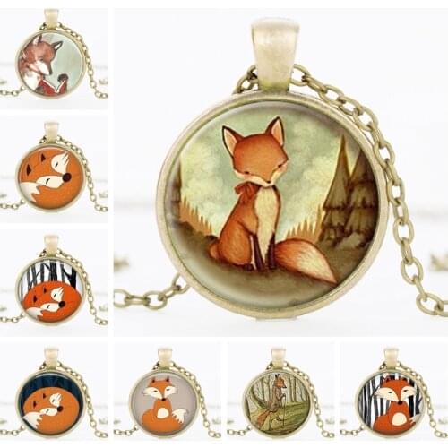 SUTEYI Newest Fox Statement Necklace Creature Watercolor Woodland Glass Cabochon Pendant Women Choker Necklaces DIY Jewelry
