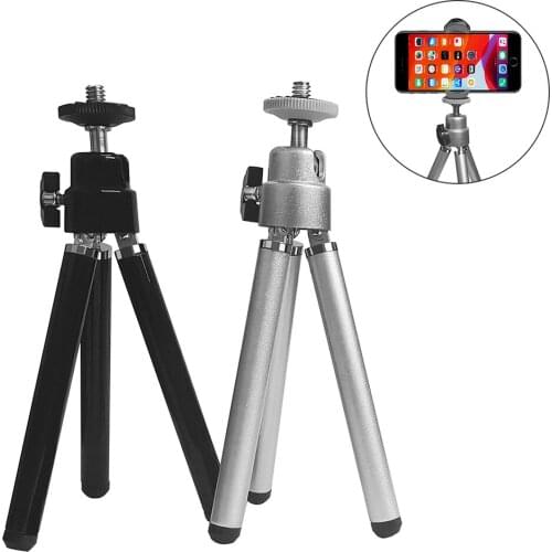 Universal Mini Aluminum Alloy Stable Light Weight Folding Tripod Stand Mount 1/4 Screw with Phone Clip Tripod for Smartphone