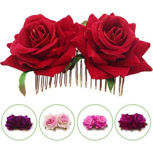 Bohemian Rose Combs Artificial Flower Hairpin Bridal Wedding Party Brooch Women Hair Clips Headwear Girls Hair Accessorie