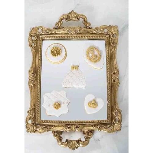 Vintage decoration cake tray gold mirror glass cupcake plate perfume holder mirrored makeup tray wedding party home craft