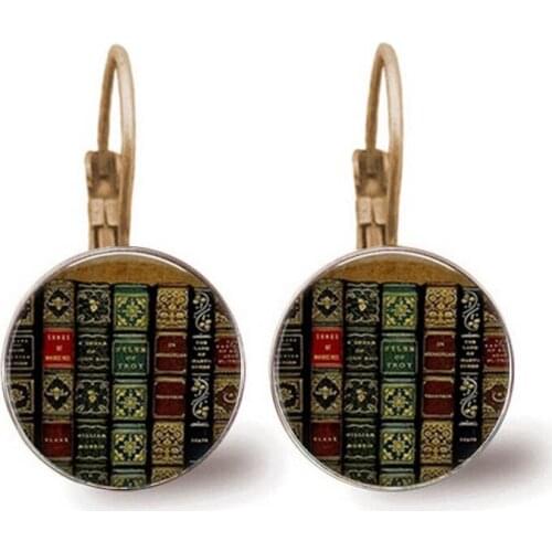 Library Books Earring Vintage Book Art Photo Jewelry Glass Pendants Earring Give Lover Gift