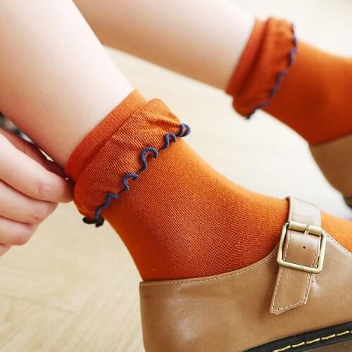 2021 Princess Agaric Lace Solid Colors Women 100% Cotton Socks High Quality Autumn Winter Top Paddy Daily Basic Colorful Soft