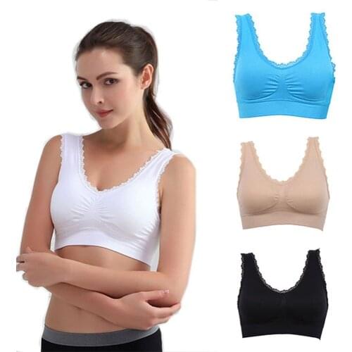 Women Sports Bra Padded Bras Lace Crop Top Stretch Gym Yoga Athletic Vest Hot Sale