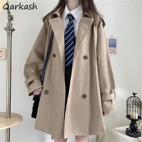 Trench Women Looe Preppy Japan Style Cute Leisure Cozy Autumn Double Breasted Classic Mujer Outwear Sweet Chic Simple New Ins