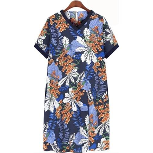 2020 New European Style Women Dress Plus Size 5XL V-Neck Ladies Vestidos Print Flowers Elegant Robe Loose Short Sleeve Dresses