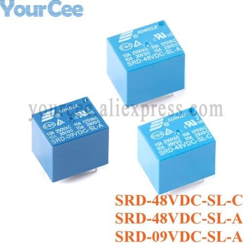 10pcs Relay SRD SRD-09VDC-SL-A SRD-48VDC-SL-A SRD-48VDC-SL-C 5 Pins DC 9V 48V 4PIN 5PIN Power Relays