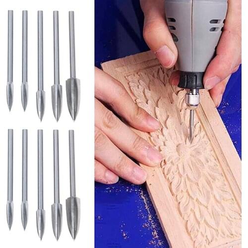 10PCS Wood Carving Drill Bit HSS Engraving Drill Bit Set Solid Carbide Steel Root Milling Grinder Burr Precise Carve Woodwork