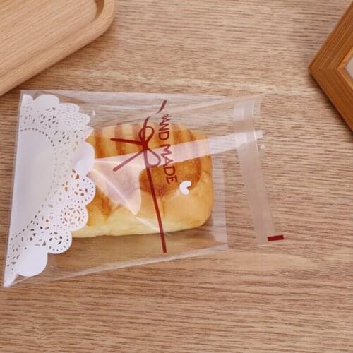 100pcs/lot 6 Size Transparent Cookie Packaging Bags Self-adhesive Plastic Biscuit Bag Wedding Candy Bags XHW