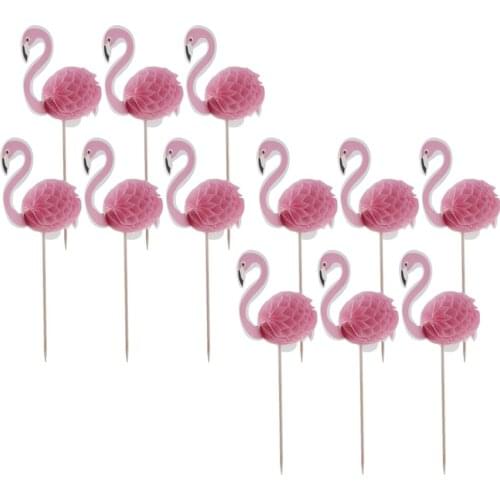 12 Pieces 3D Flamigo Cupcake Topper Wedding Birthday Luau Cake Decorations
