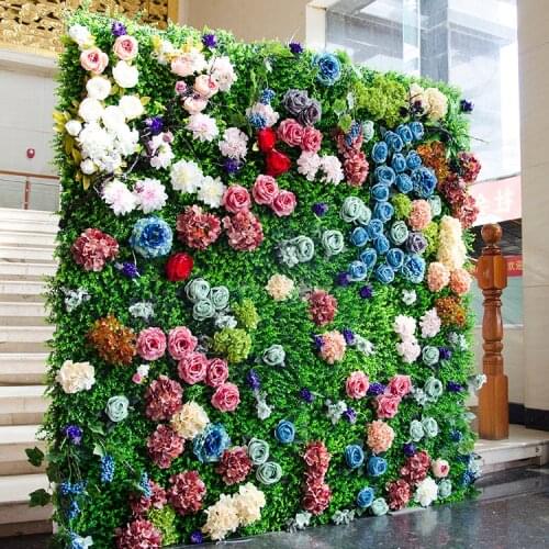 2M x 2M Grass Green with colorful Wedding Flower Wall flower Backdrop Roses &Peony Wedding decoration