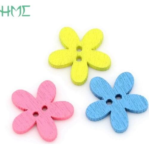 2018 Wood Sewing Buttons Scrapbooking Flower 2 Holes Random 15mm 20PCs Decorative Painting Buttons Sewing Wooden Scrapbooking