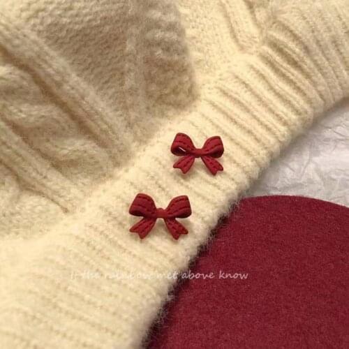 2021 New Korea Fashion Bowknot Earrings Red Black Color Christmas Earrings Cute Girl Earring Jewelry Wholesale Woman of Earrings