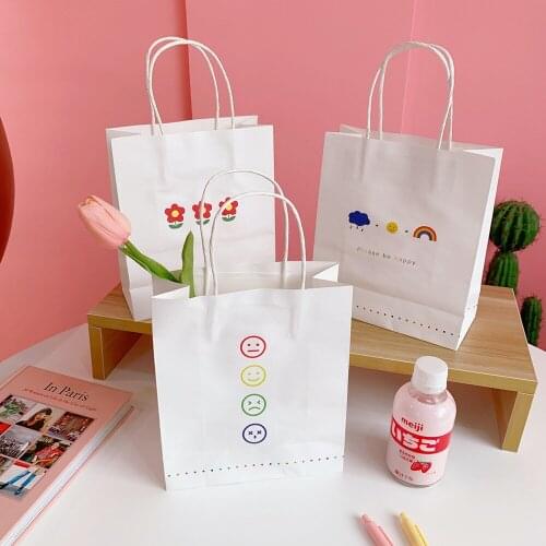 3pcs/pack Simple Flowers Kraft Paper Bag Gift Bags Cute Storage Bag Kid Birthday Wedding Party Favors Gift Bags Packing