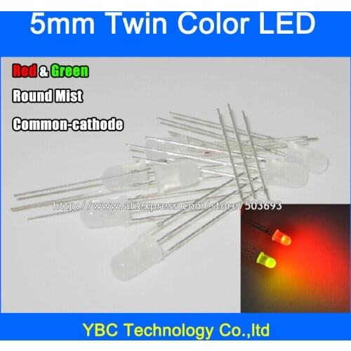 500pcs/lot 5mm Red Green LED Common Cathode 3Pin F5 Round Mist Diodes