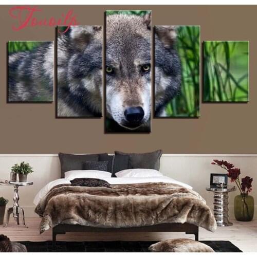 5D DIY Full Square&round diy 5pcs Animal Snow wolf Diamond Painting Combination diamond Embroidery Mosaic Home Decor painting