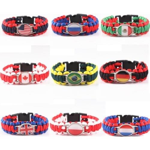 9 Countries USA UK RU PL Mexico Brazil Germany Netherlands Canada Flag Charm Paracord Bracelet & Bangles For Wilderness Survival