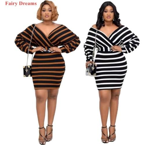 African Womens Dress Stripe Stitching Front and Rear Big V-neck Commuter Dress with Belt Kanga Ankara Fashion Lady Clothing