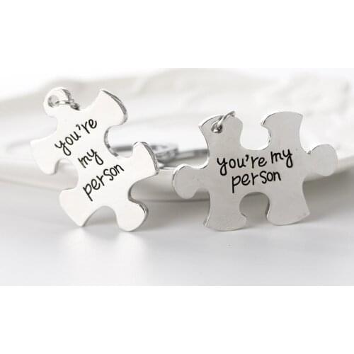 Valentines Day Keychain Cute Puzzle Pendant Stainless Steel Couple Keyring Engraved You're My Person Cp Jewelry New Arrival
