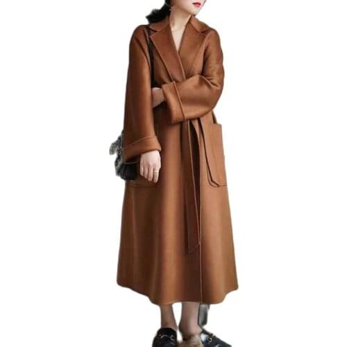 2020 High Quality Double-Sided Female Cashmere Coat Solid Color Long Lengthen Womens Woolen Coat Winter Wool Cloak Plus Size
