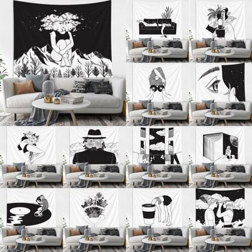 Black and White Ins Dormitory Background Fabric Nordic Tapestry Live Wall Decoration Renovation Room Bedside Hanging Cloth