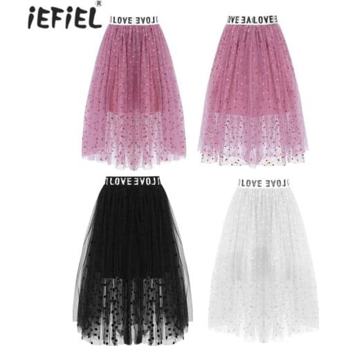 Kids Girls Sweet Glittering Polka Dots Appliques Pleated A-line Skirt Princess Party Long Skirt Girls Dance Ballet Tutu Skirts